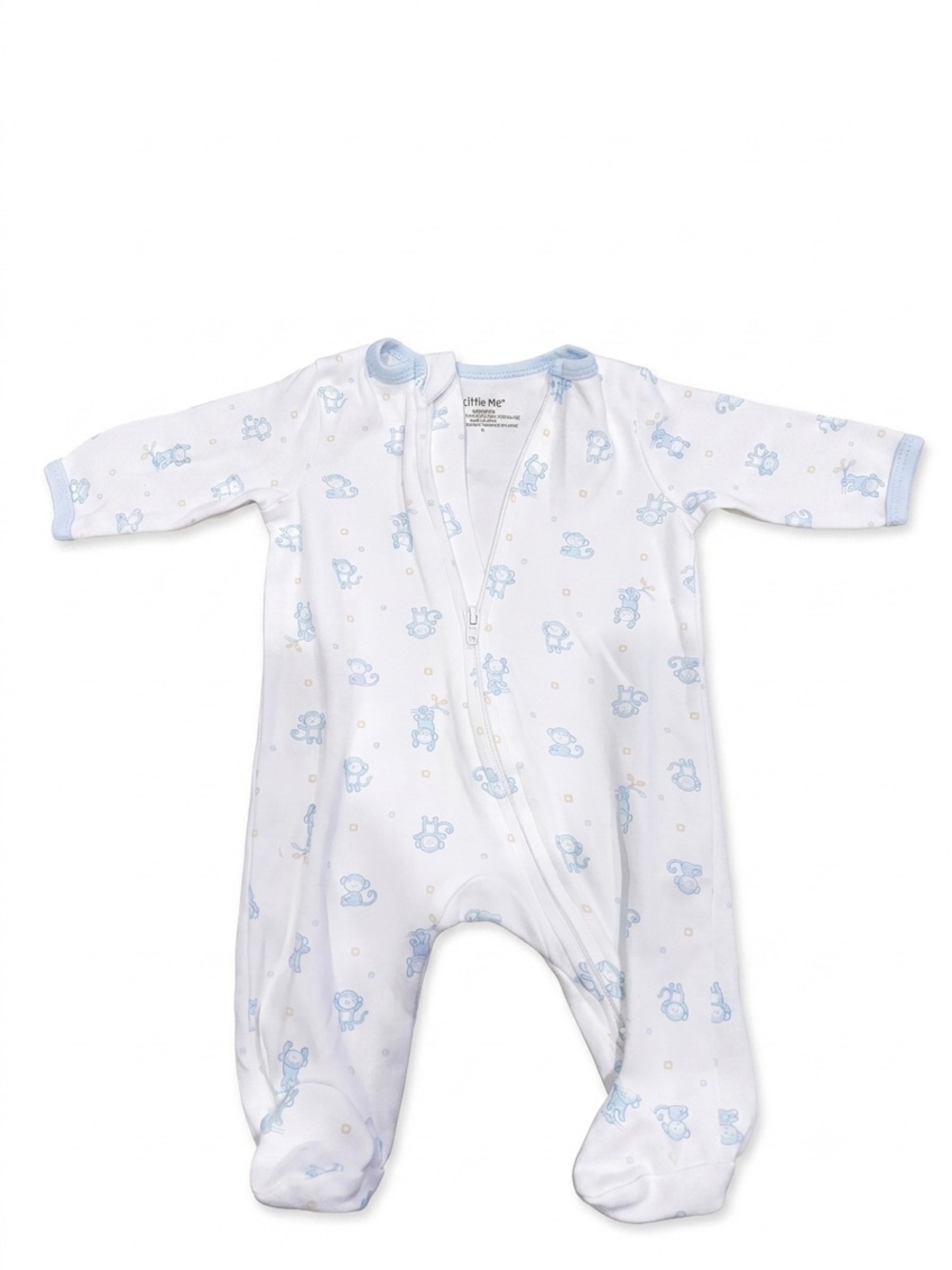 ❤️(Newborn) Little Me Blue Monkey Footed Zip Up Pajamas Sleeper